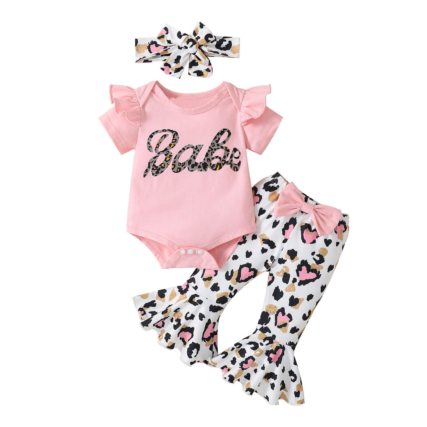 Baby Girls Summer 0-18 Months Pink Romper and Flared Pants and Infant Sets