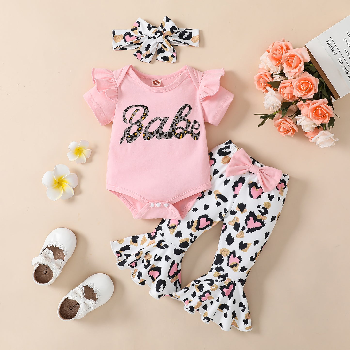 Baby Girls Summer 0-18 Months Pink Romper and Flared Pants and Infant Sets