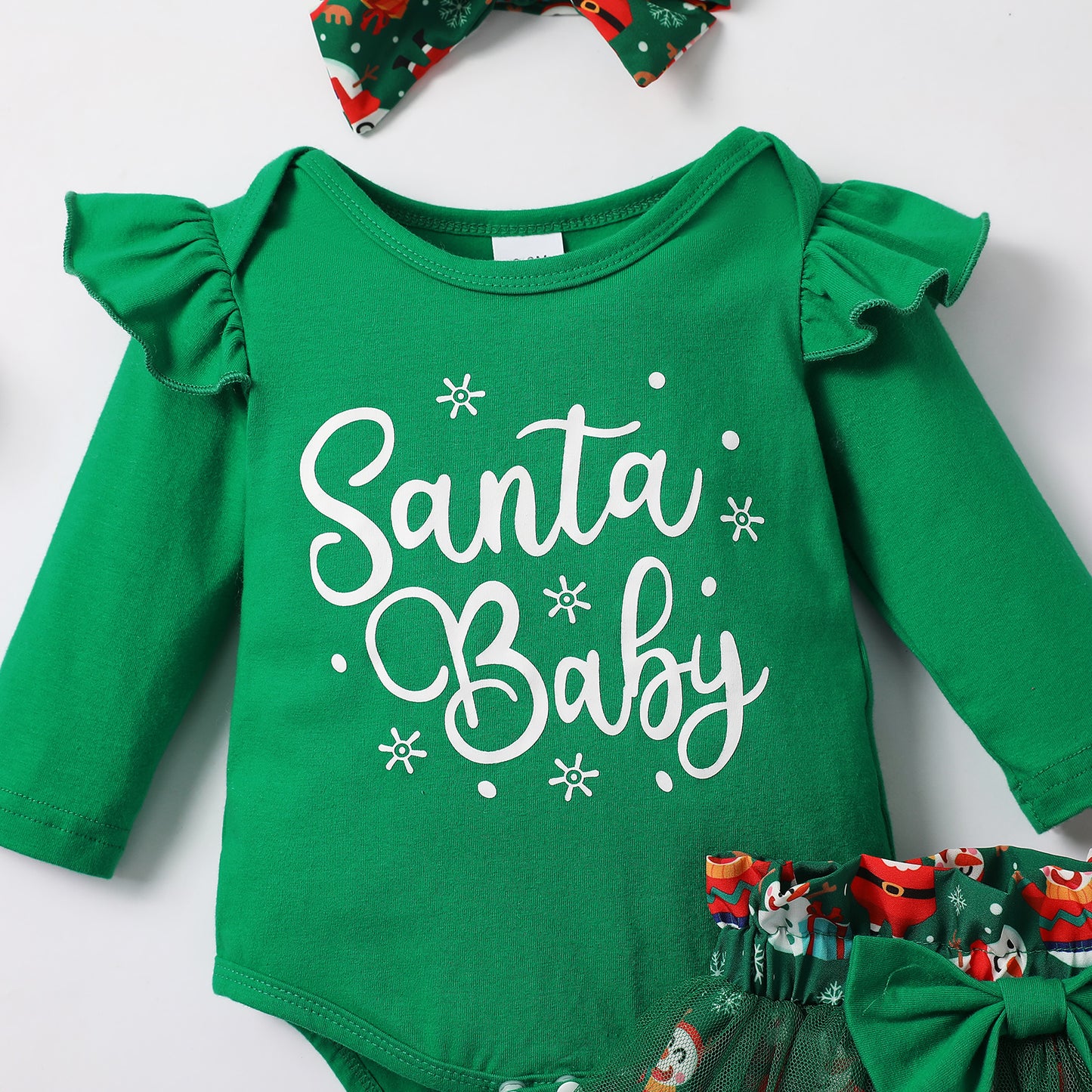 Little Girls Green Christmas Mesh Dress Newborn Santa Baby Romper And Skirt Outfit