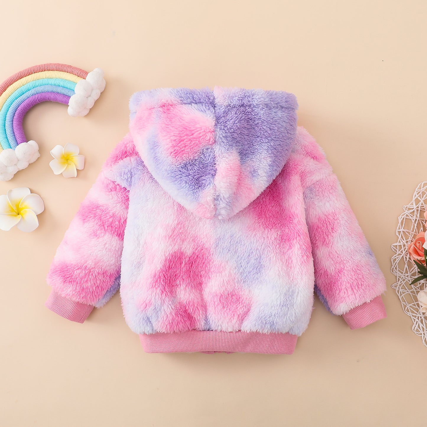 Baby Girls 3-24 Months Autumn and Winter Hooded Jacket Little Kids Tie-dyed Zipper Outerwear