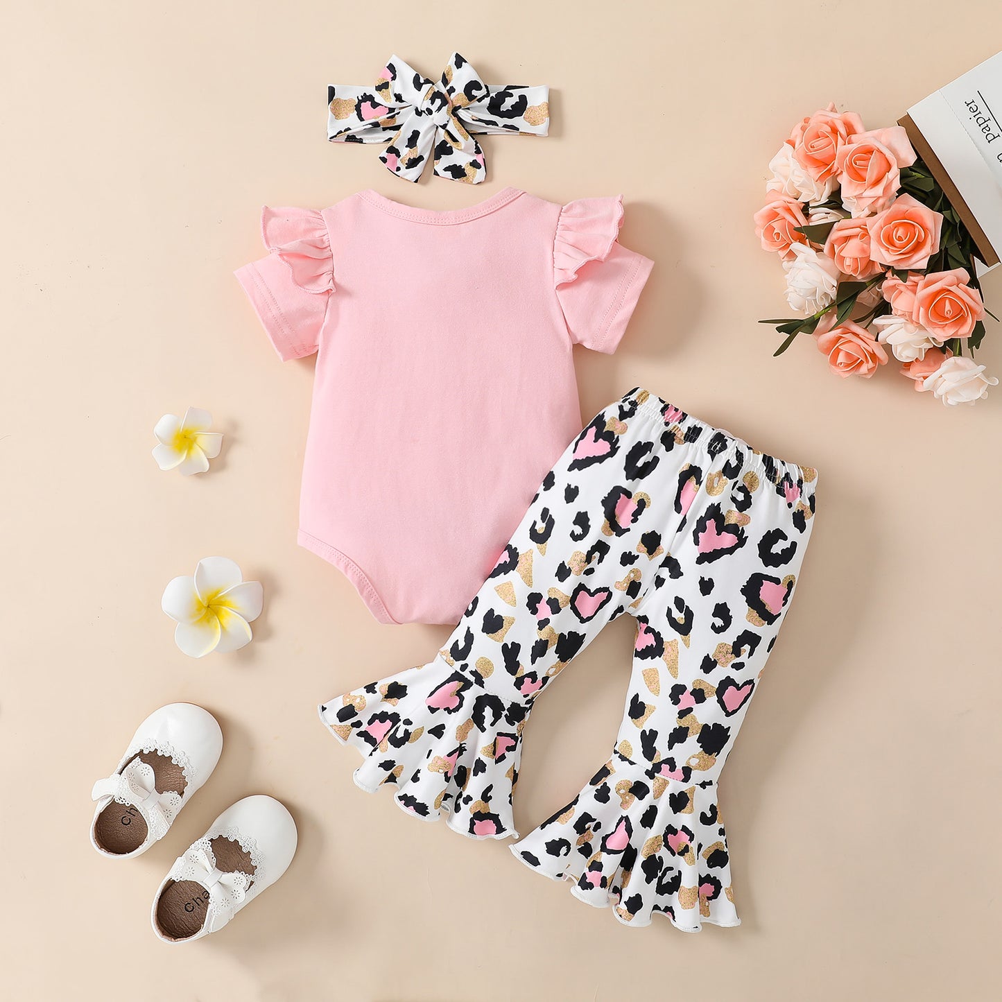 Baby Girls Summer 0-18 Months Pink Romper and Flared Pants and Infant Sets