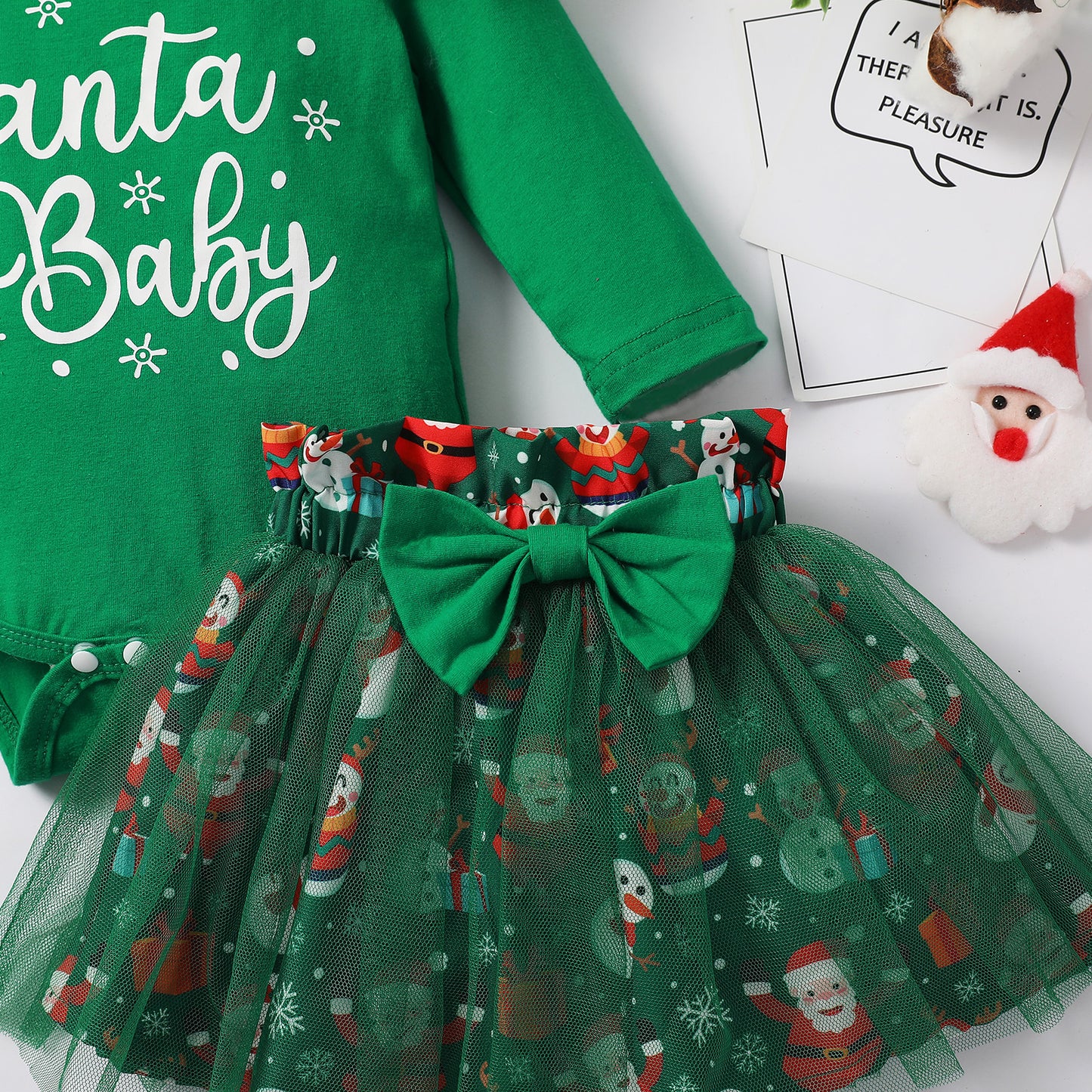 Little Girls Green Christmas Mesh Dress Newborn Santa Baby Romper And Skirt Outfit