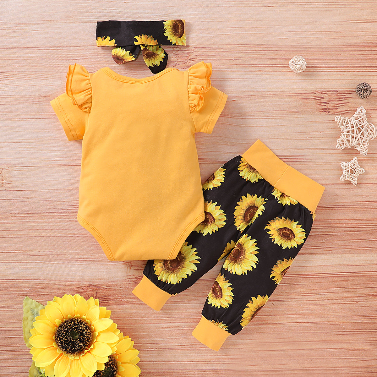 3PCS Baby Girls Clothes Outfit Top Flower Printed T Shirt Pants Bodysuit