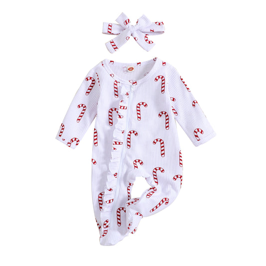 Newborn Baby Girls Outfit Kids Bodysuit Infant Zipper Christmas Romper Baby Footies