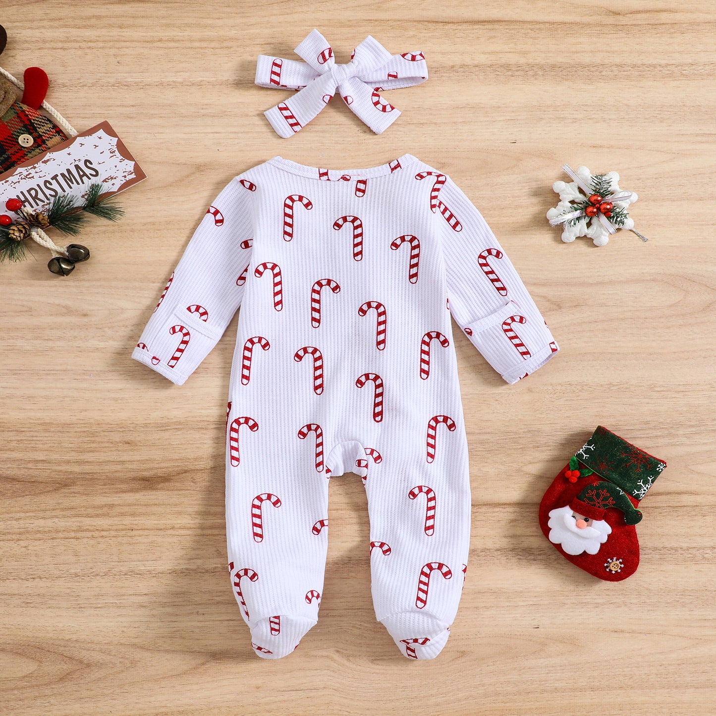 Newborn Baby Girls Outfit Kids Bodysuit Infant Zipper Christmas Romper Baby Footies