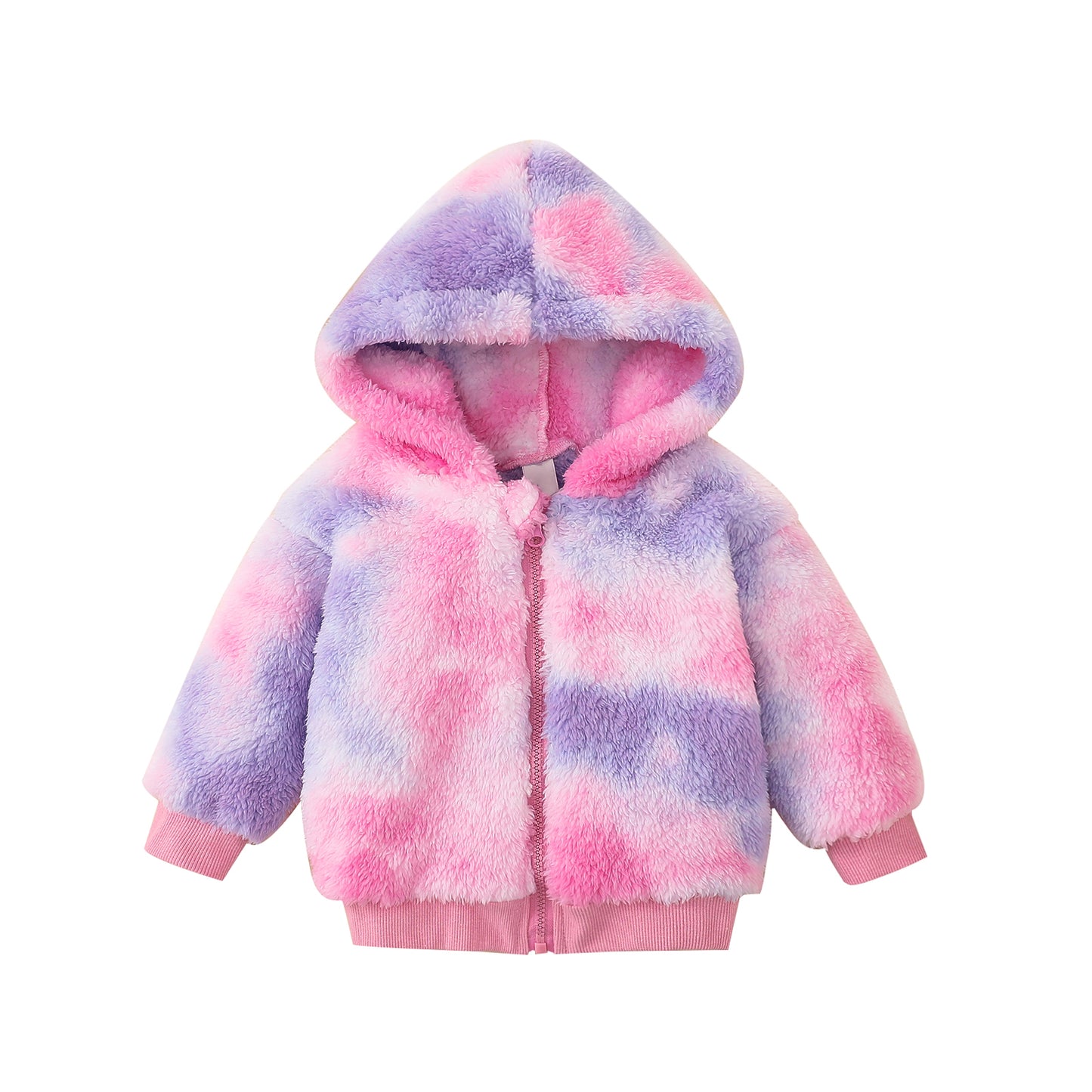 Baby Girls 3-24 Months Autumn and Winter Hooded Jacket Little Kids Tie-dyed Zipper Outerwear